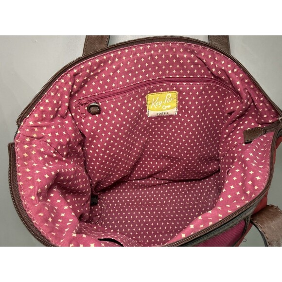 Women’s Fossil Quilted Key-Per Red Pink Shoulder Bag Handbag Leather‎ Trim - Picture 3 of 8